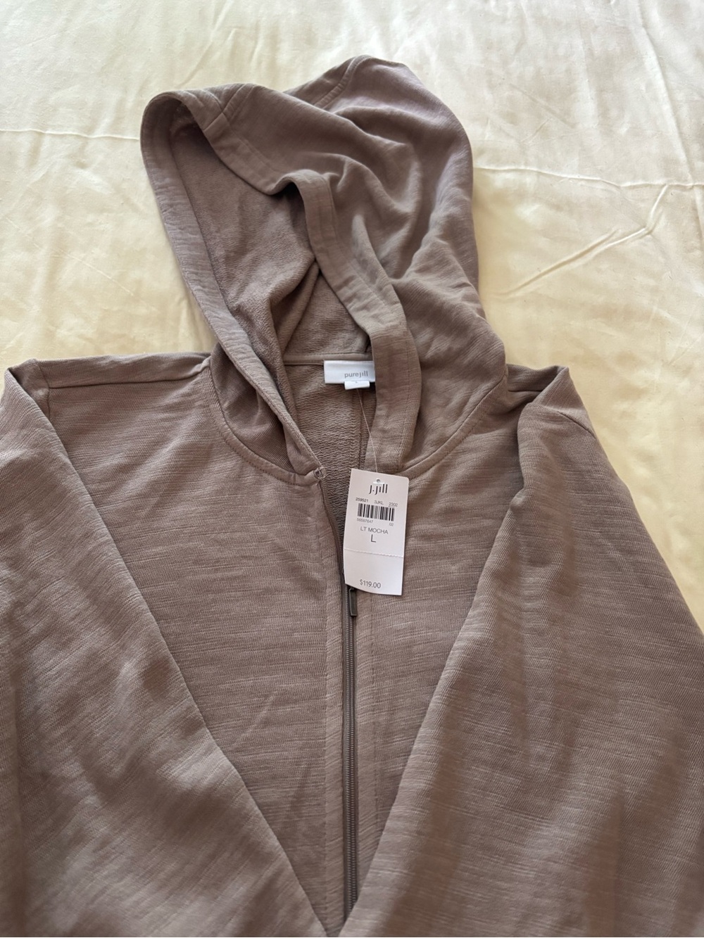 J. Jill Taupe Zip-Up Hooded Jacket